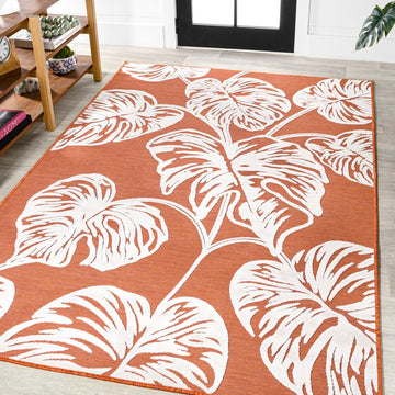 Tobago High-low Two-tone Monstera Leaf Indoor/Outdoor Area Rug